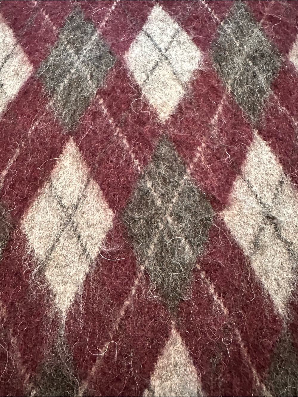 Zara NWT Burgundy Fuzzy Argyle Wool Alpaca Blend Sweater Vest Large NWT Fall - Picture 7 of 11